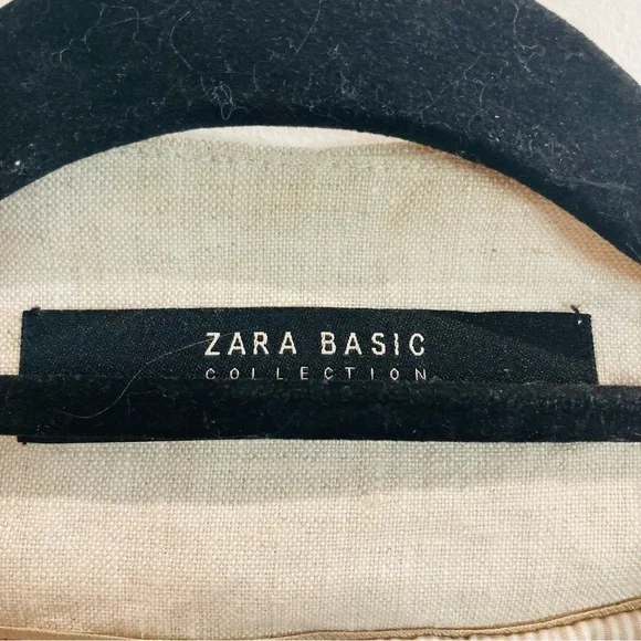 ZARA Basic Sz 14 Linen Pinstripe  Lined Pockets Collarless Slit Blazer Jacket - Picture 4 of 11